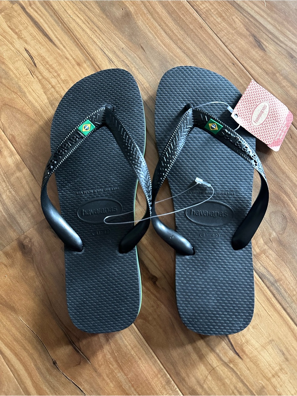 Havaianas Black Flip Flops with Brazilian Flag Detail